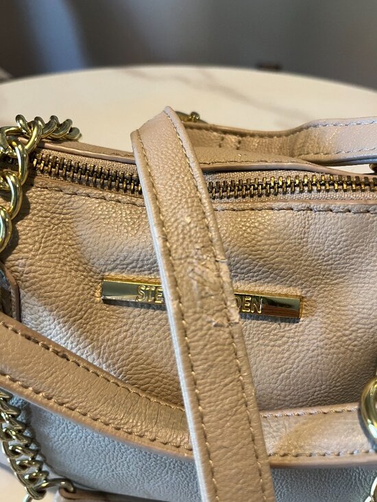 Steve Madden Taupe Faux Leather Satchel Crossbody Bag - Picture 9 of 14